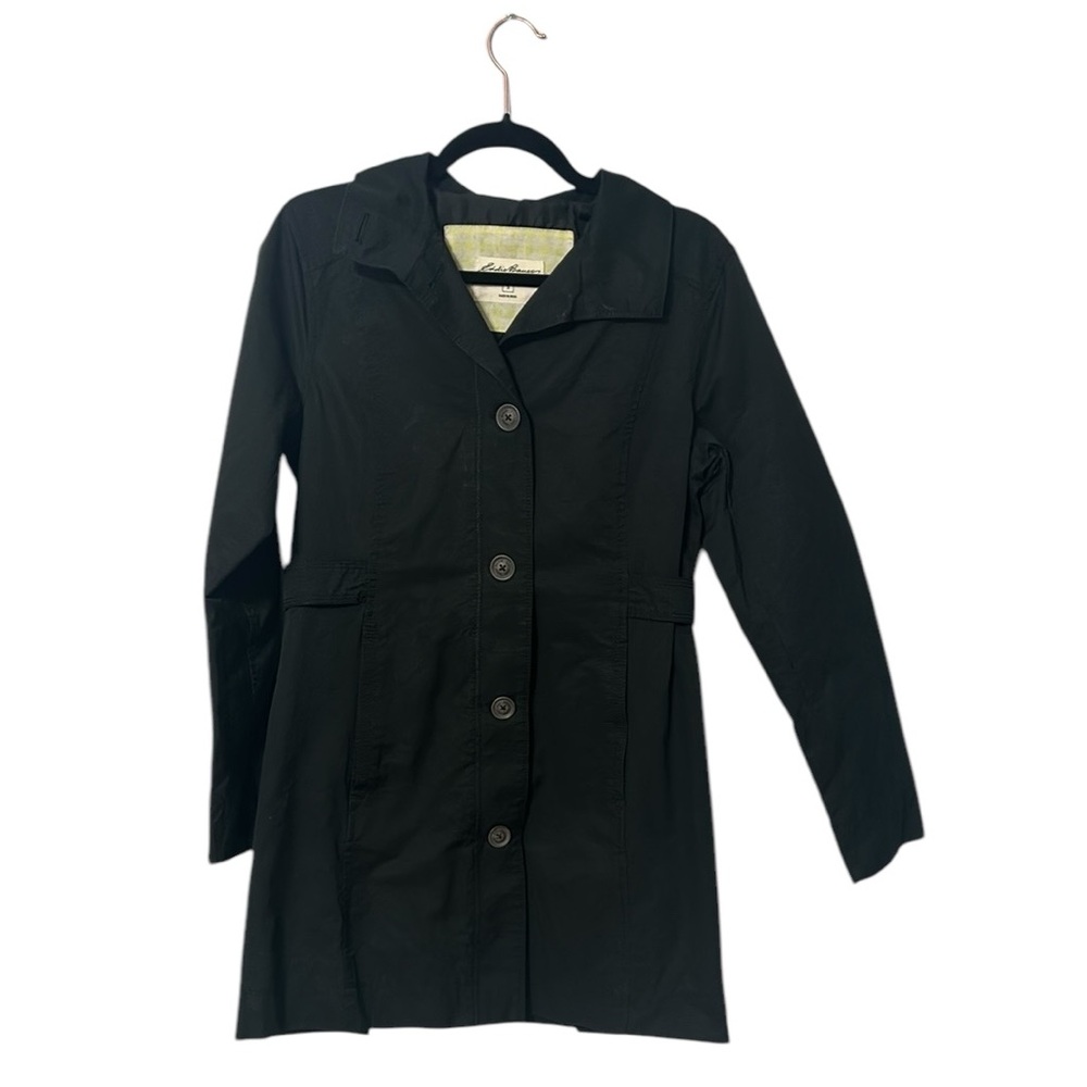 Eddie Bauer Mid Length Black Trench Coat Size Small